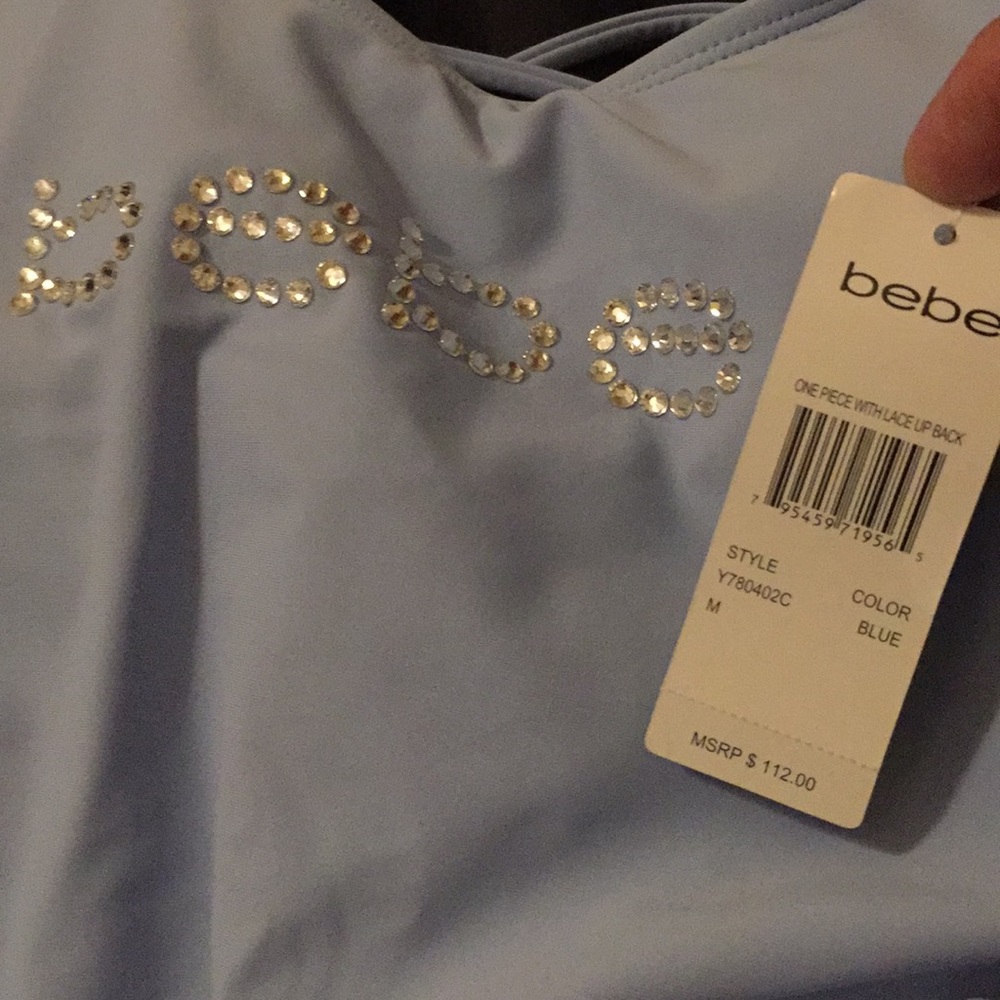 Rhinestone Bebe Powder Blue Swim Suit - Picture 7 of 7